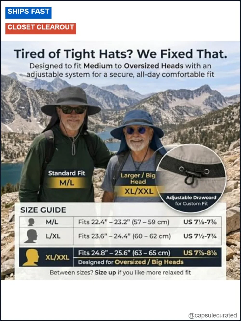 UPF 50+ Cooling Sun Hat with Neck Flap, Rollable Wide Brim, Fishing Beach Hiking
